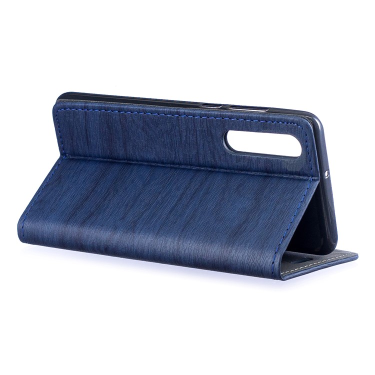 Auto-absorbed Wood Pattern PU Leather Cellphone Cover with Stand for Huawei P30 - Blue-5