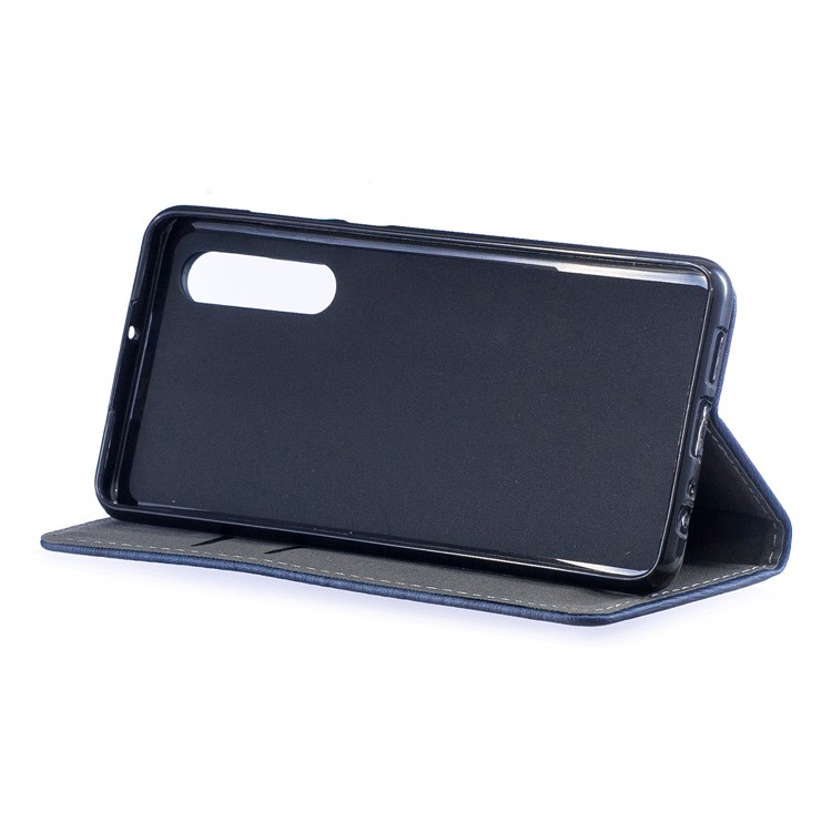 Auto-absorbed Wood Pattern PU Leather Cellphone Cover with Stand for Huawei P30 - Blue-6