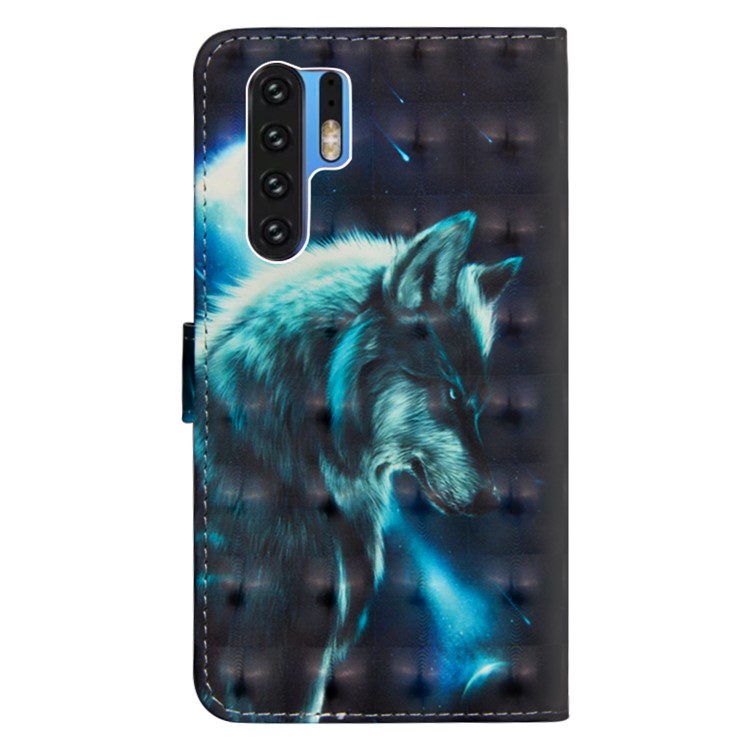 For Huawei P30 Pro Light Spot Decor Pattern Printing Leather Protector Cover - Wolf-4