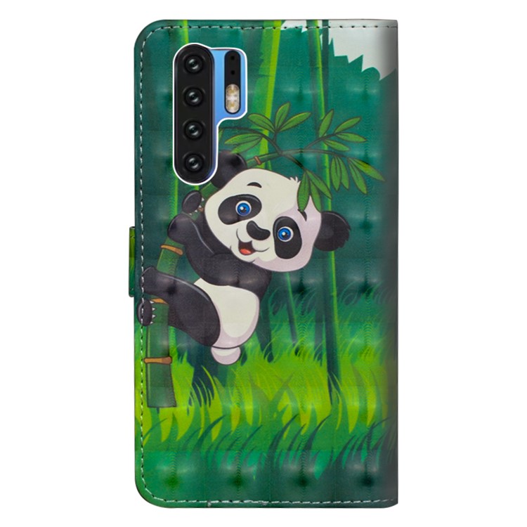 For Huawei P30 Pro Light Spot Decor Pattern Printing Leather Mobile Casing - Panda Climbing Bamboo-4