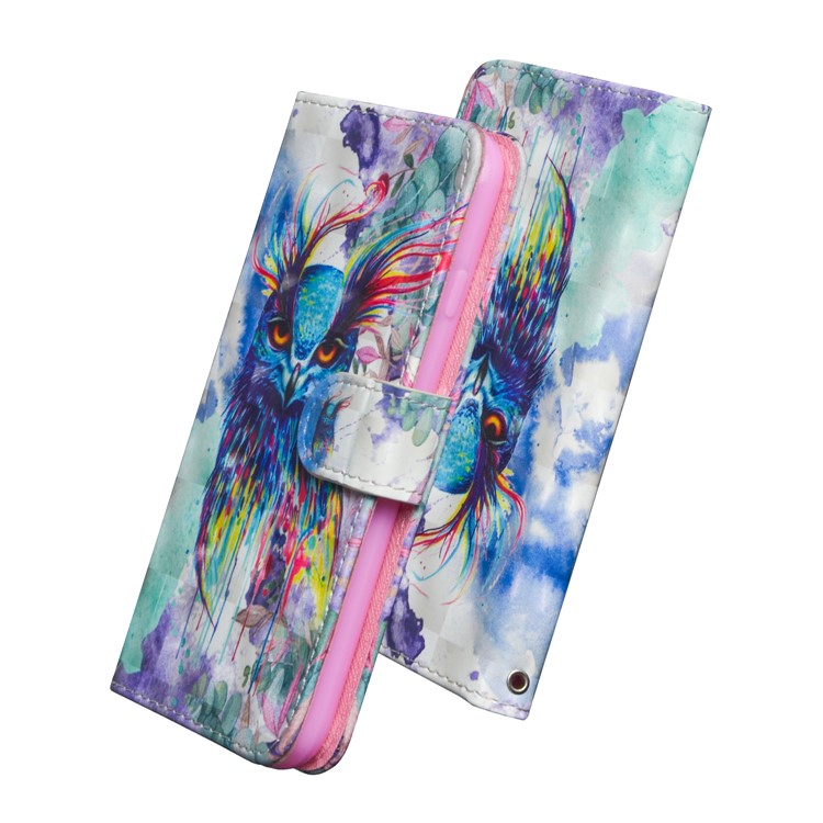 For Huawei P30 Pro Light Spot Decor Patterned Leather Wallet Magnetic Cover - Colorful Owl-3