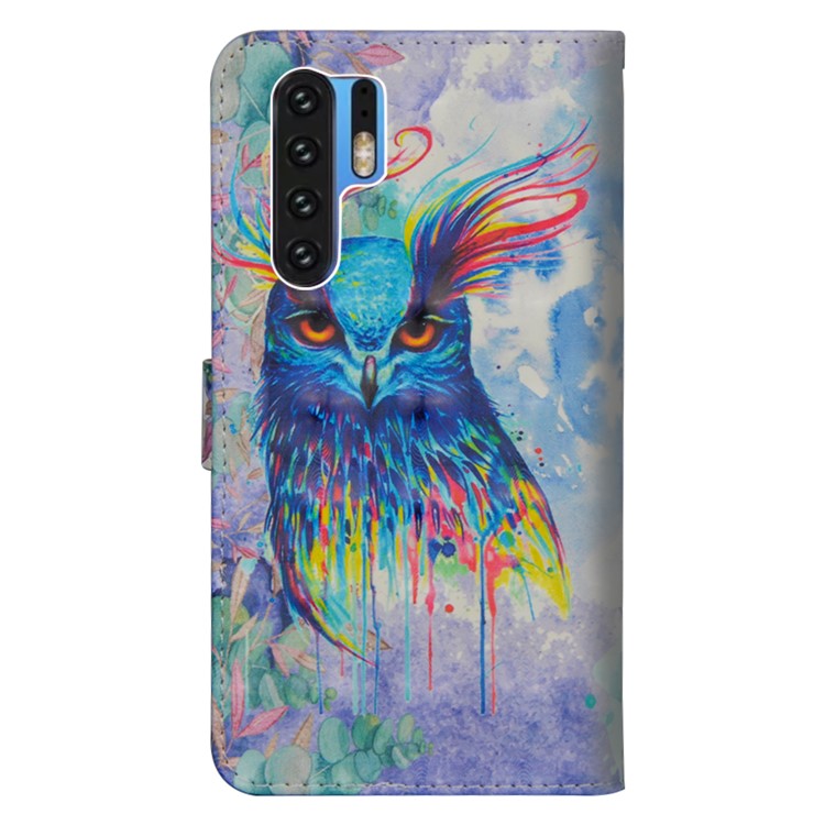 For Huawei P30 Pro Light Spot Decor Patterned Leather Wallet Magnetic Cover - Colorful Owl-4