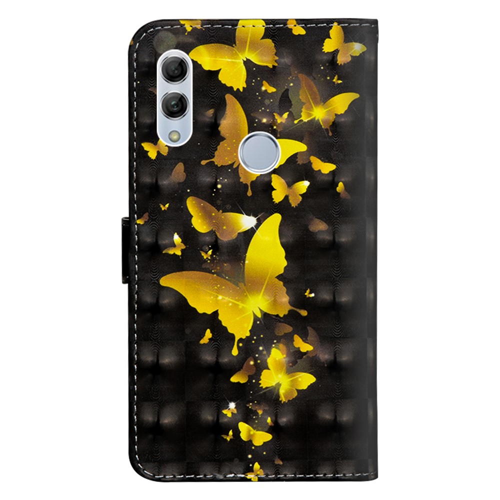 Motif Imprimement Light Spot Décor Boîtier de Portefeuille en Cuir Pour Huawei Honneur 10 Lite / P Smart (2019) - Papillons en or