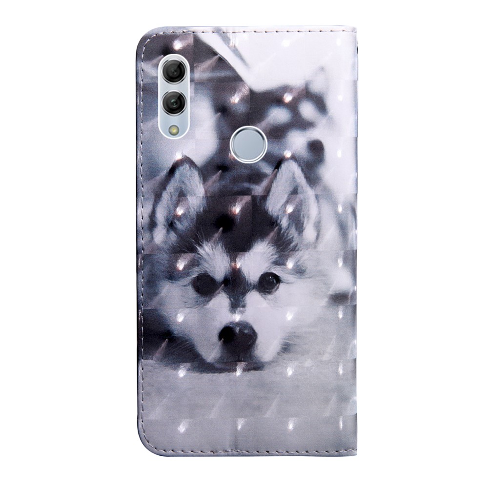 Light Spot Decor Patterned Wallet Leather Stand Case for Huawei Honor 10 Lite / P Smart (2019) - Black and White Wolf-3