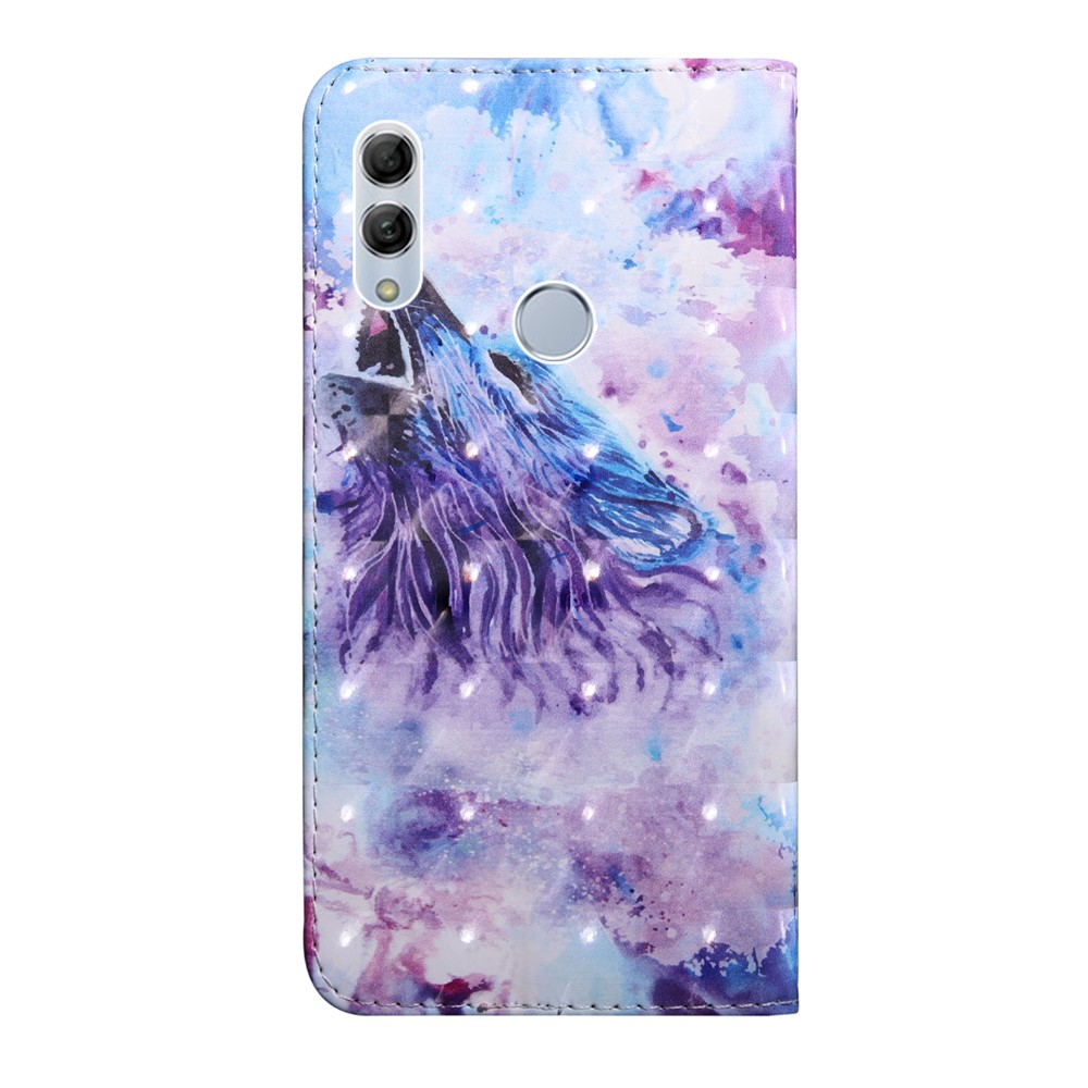 Light Spot Decor Patterned Wallet Leather Stand Cover for Huawei Honor 10 Lite / P Smart (2019) - Howling Wolf-3