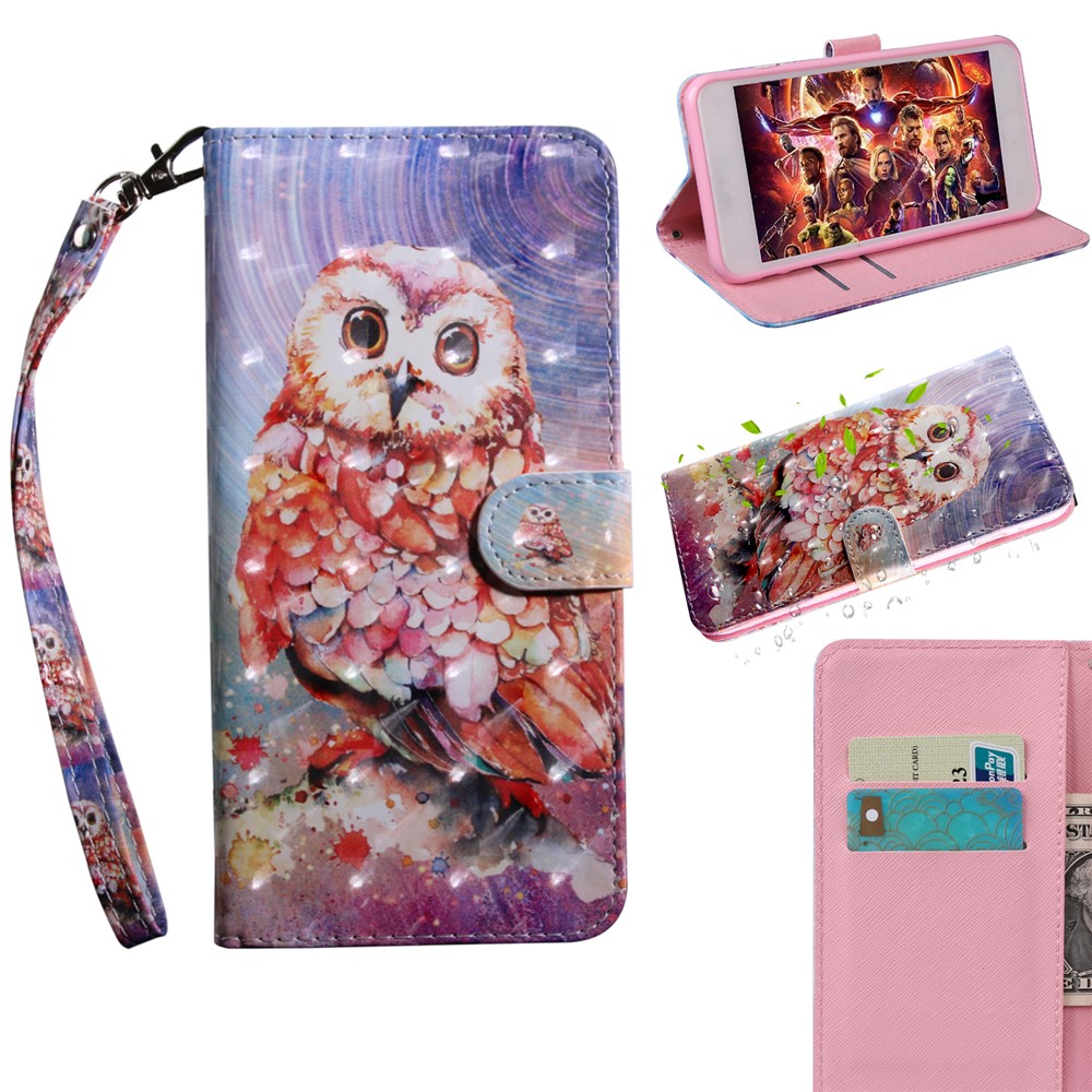 Light Spot Decor Patterned Wallet Leather Case with Stand for Huawei Honor 10 Lite / P Smart (2019) - Owl-1