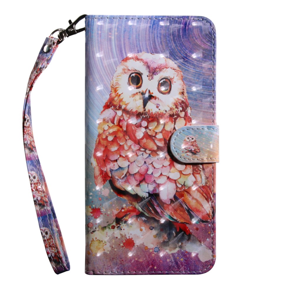 Light Spot Decor Patterned Wallet Leather Case with Stand for Huawei Honor 10 Lite / P Smart (2019) - Owl-2