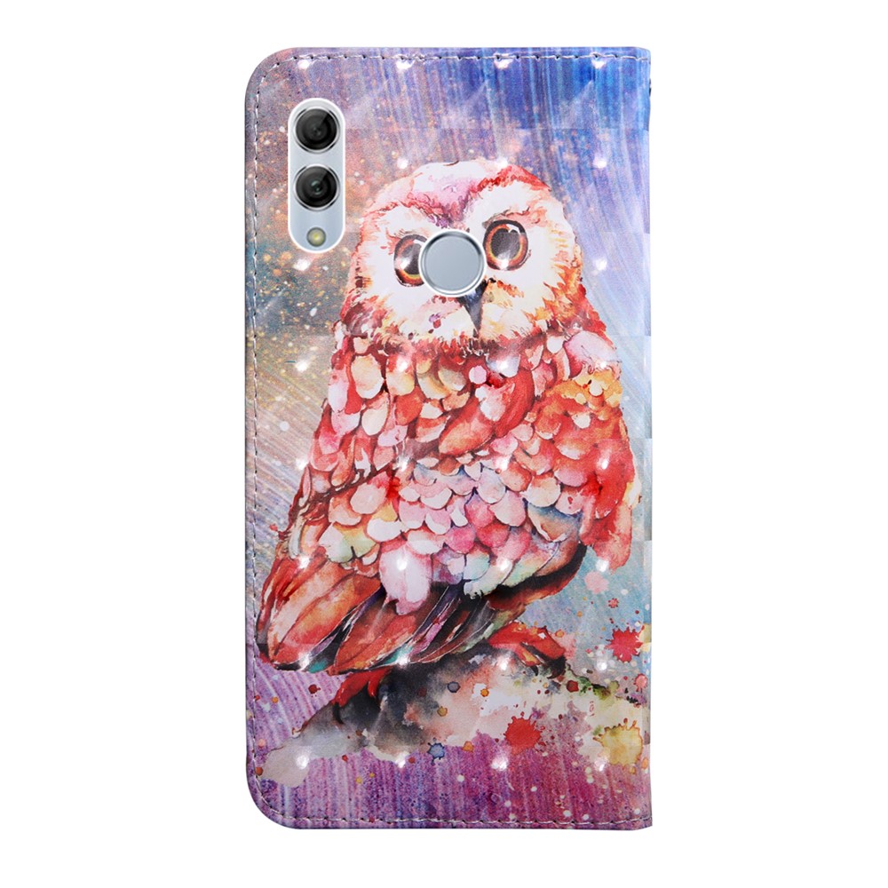 Light Spot Decor Patterned Wallet Leather Case with Stand for Huawei Honor 10 Lite / P Smart (2019) - Owl-3