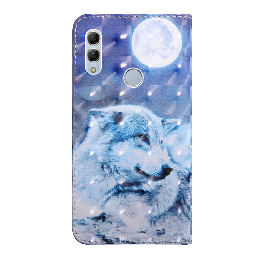 Light Spot Decor Patterned Wallet Leather Cover with Stand for Huawei Honor 10 Lite / P Smart (2019) - White Wolf-3