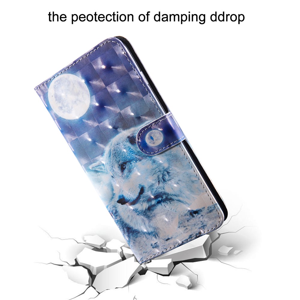 Copertina in Pelle Del Portafoglio a Motivi di Decorazione Leggera Con Supporto Per Huawei Honor 10 Lite / P Smart (2019) - Lupo Bianco