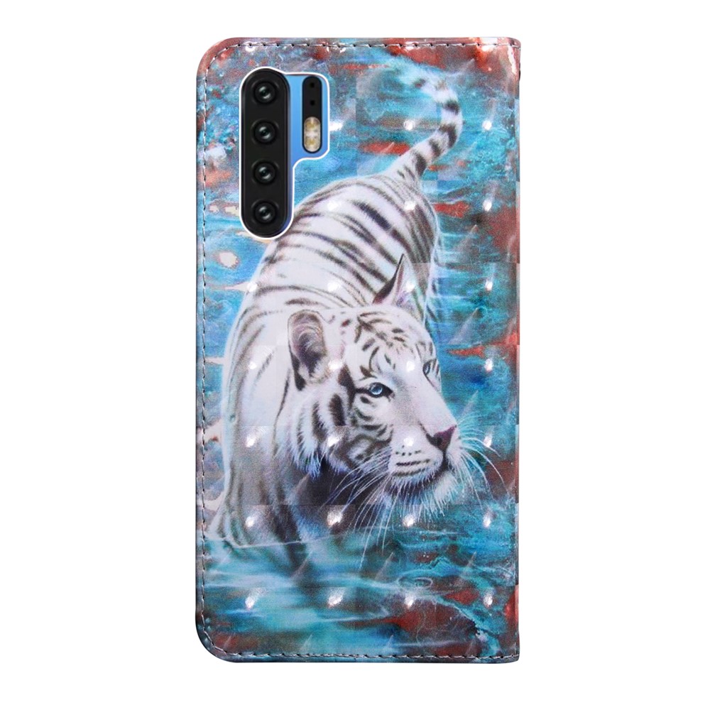 For Huawei P30 Pro Patterned PU Leather Light Spot Decor Mobile Casing - Tiger-3