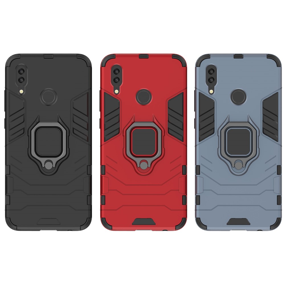 Cool Guard Ring Holder Kickstand PC TPU Hybrid Case Pour Huawei P Smart (2019) - le Noir-10