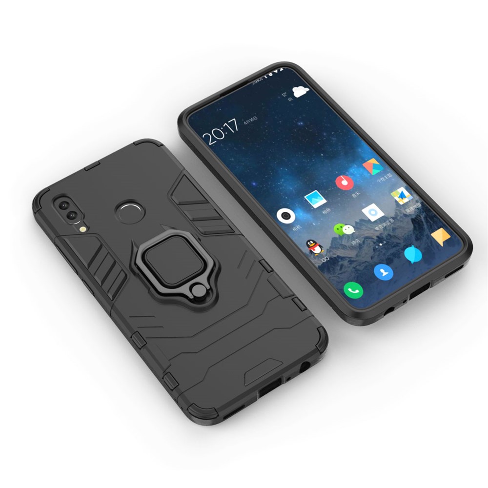 Cool Guard Ring Holder Kickstand PC TPU Hybrid Case Pour Huawei P Smart (2019) - le Noir-4