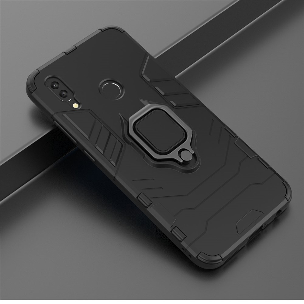 Cool Guard Ring Holder Kickstand PC TPU Hybrid Case Para Huawei P Smart (2019) - Negro