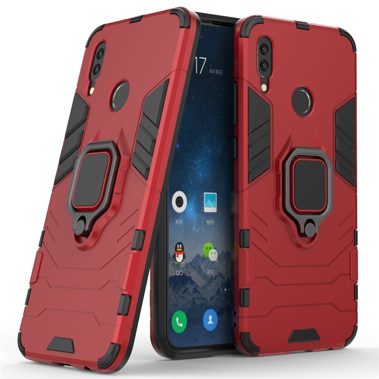 Cool Guard Ring Holder Kickstand Plastic TPU Combo Cover for Huawei P Smart (2019) - Red-1