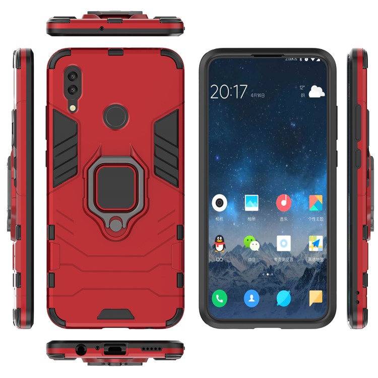 Cool Guard Ring Holder Kickstand Plástico TPU Combo Capa Para Huawei P Smart (2019) - Vermelho