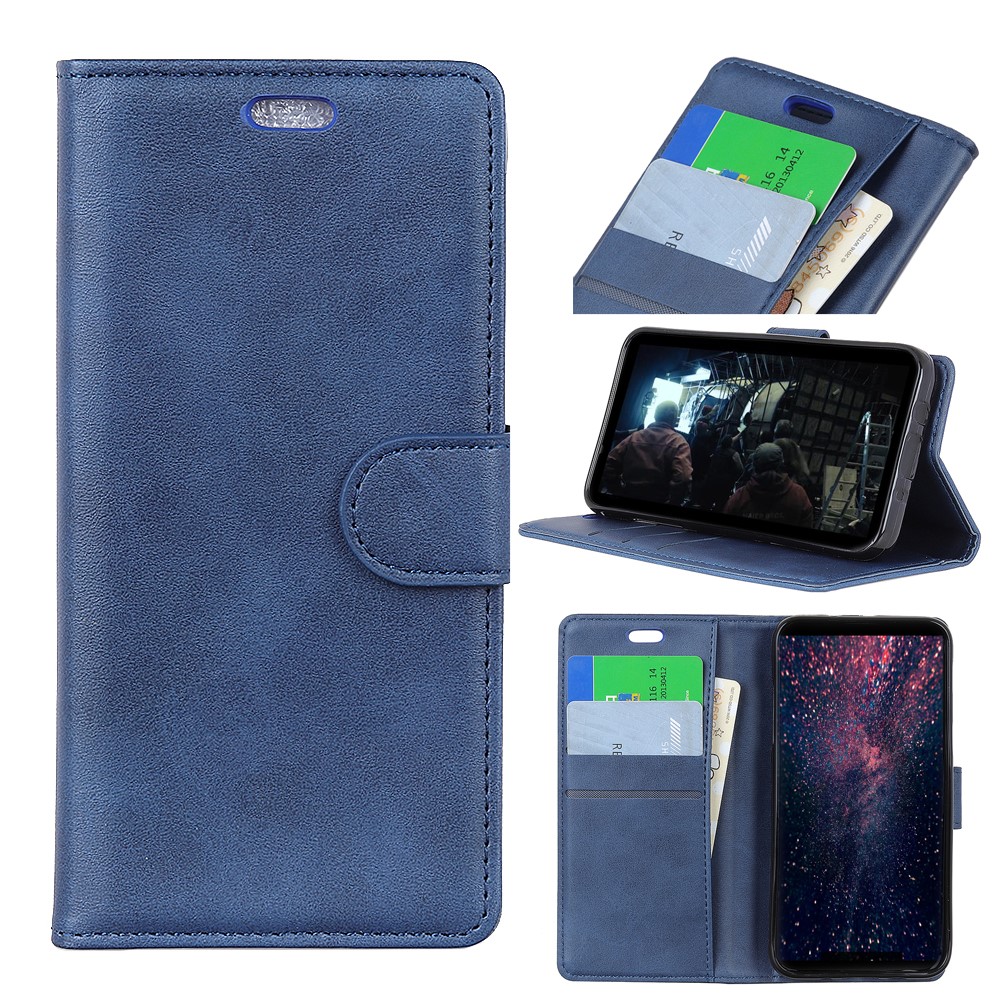 Matte PU Leather Wallet Stand Cell Phone Cover for Huawei P30 Lite - Blue
