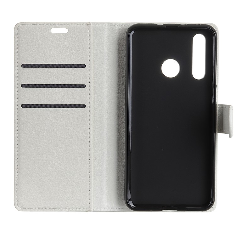 Litchi Skin Wallet Leather Stand Cover for Huawei P30 Lite - White-5