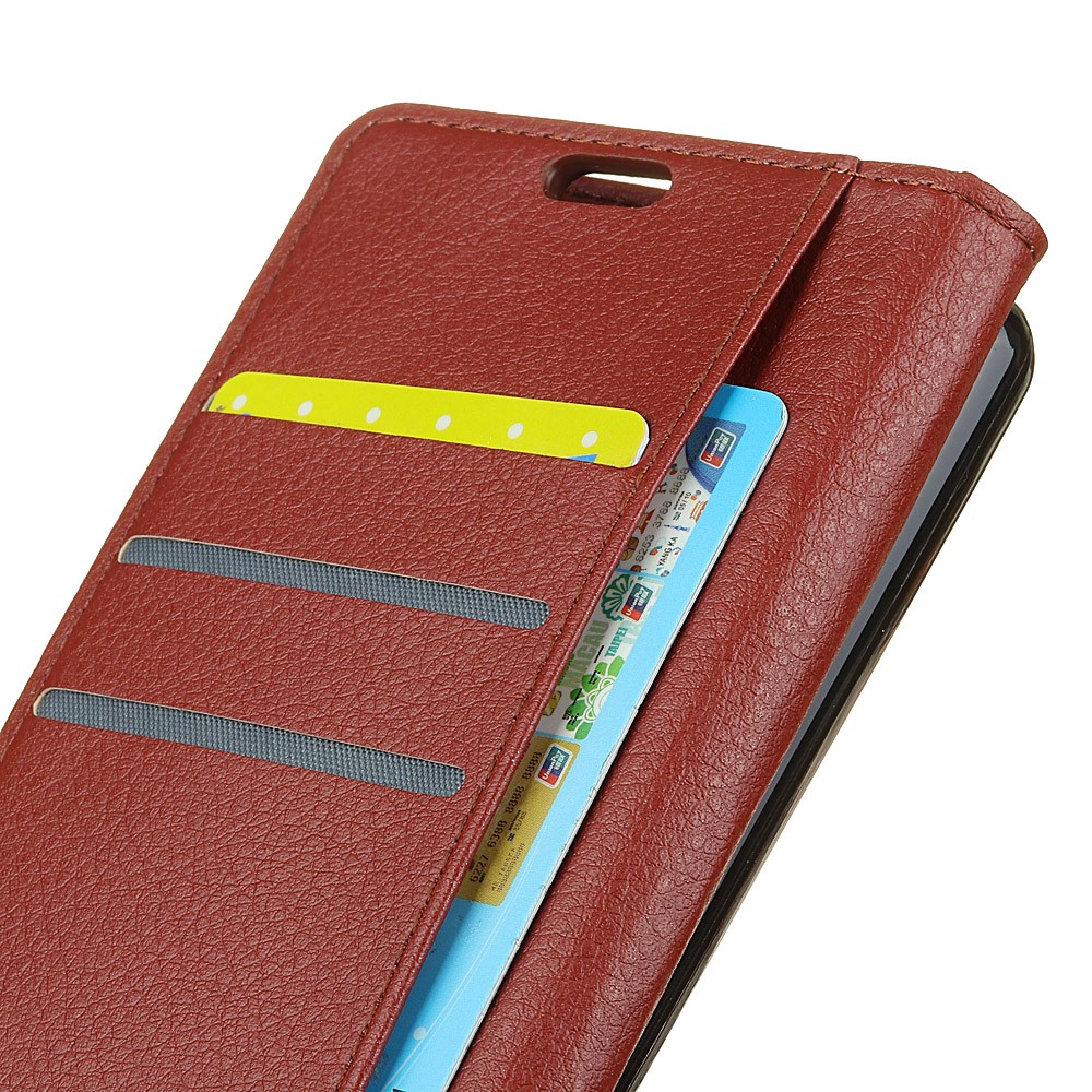 Litchi Skin Wallet Leather Stand Cell Phone Casing for Huawei P30 Lite - Brown-5