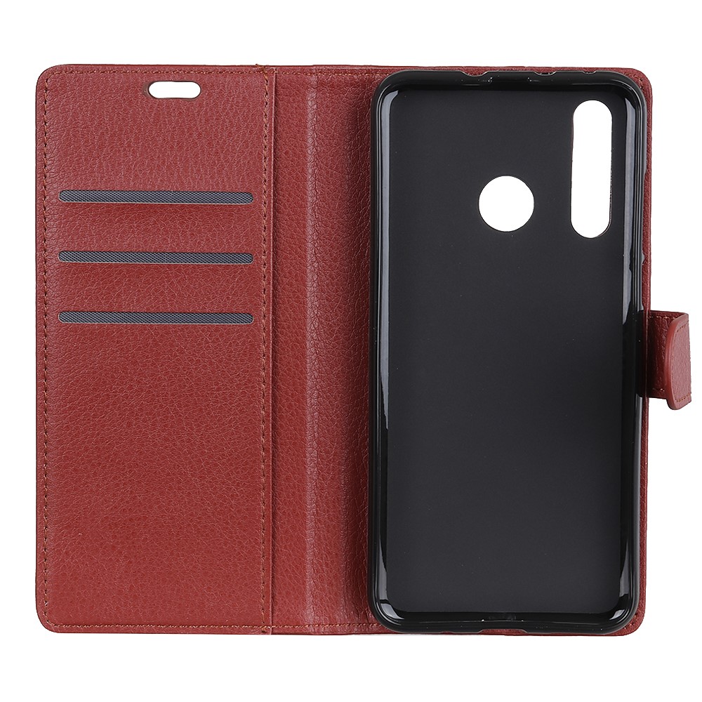 Litchi Skin Wallet Leather Stand Cell Phone Casing for Huawei P30 Lite - Brown-6