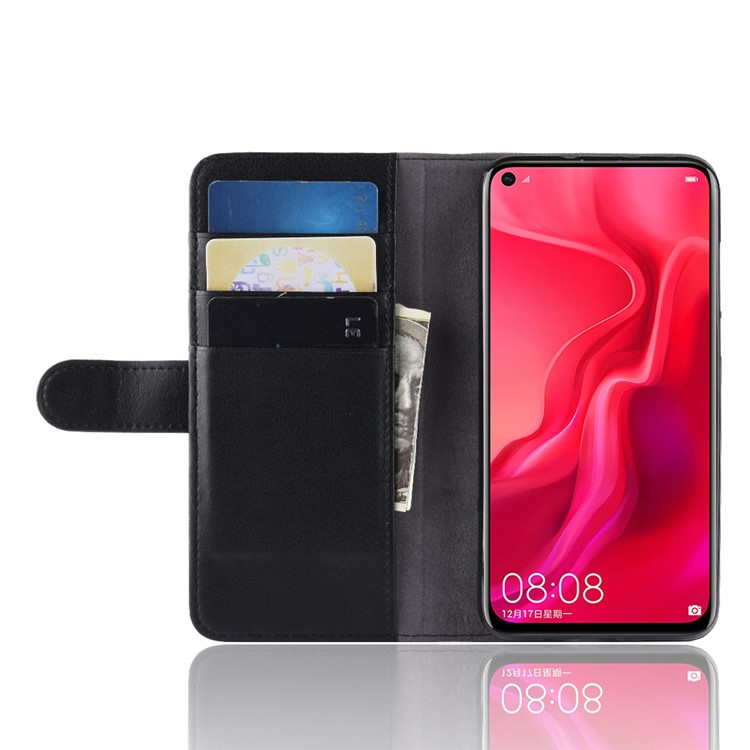 Genuine Split Leather Wallet Cell Phone Case for Huawei nova 4 - Black-5