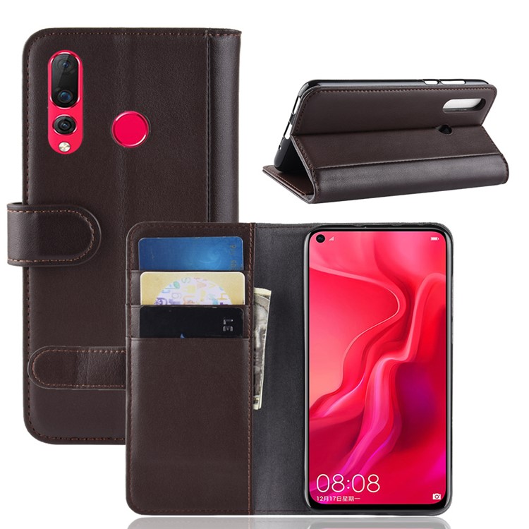 Genuine Split Leather Stand Mobile Phone Cover for Huawei nova 4 - Brown-1