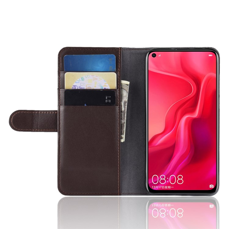 Genuine Split Leather Stand Mobile Phone Cover for Huawei nova 4 - Brown-5