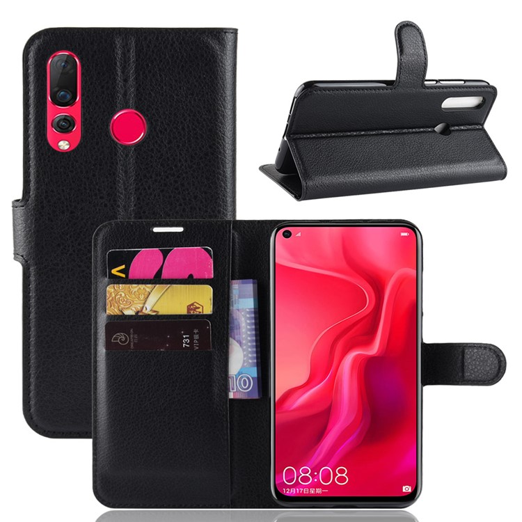 Litchi Skin Wallet Leather Stand Case for Huawei nova 4 - Black-1