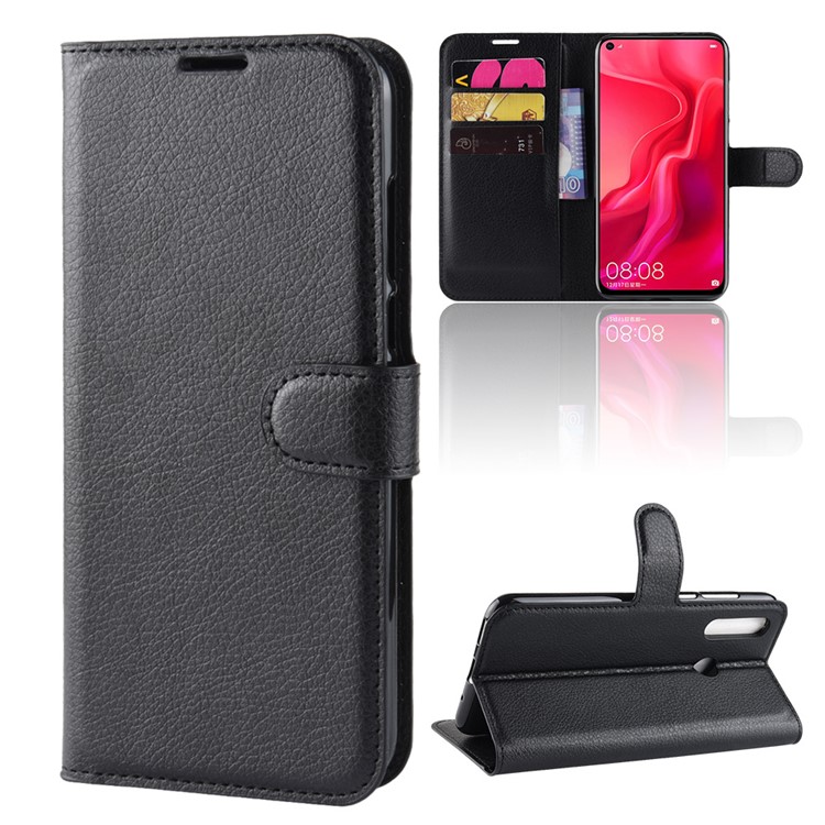Litchi Skin Wallet Leather Stand Case for Huawei nova 4 - Black-2