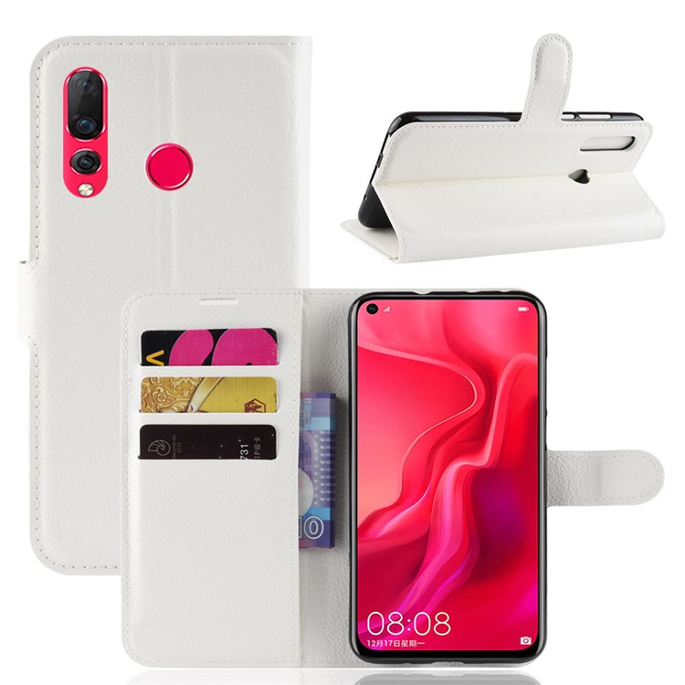 Litchi Skin Wallet Leather Stand Cover for Huawei nova 4 - White-1