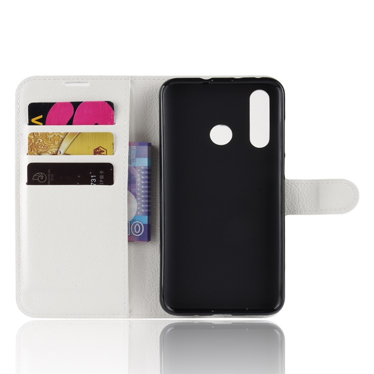 Litchi Skin Wallet Leather Stand Cover for Huawei nova 4 - White-4