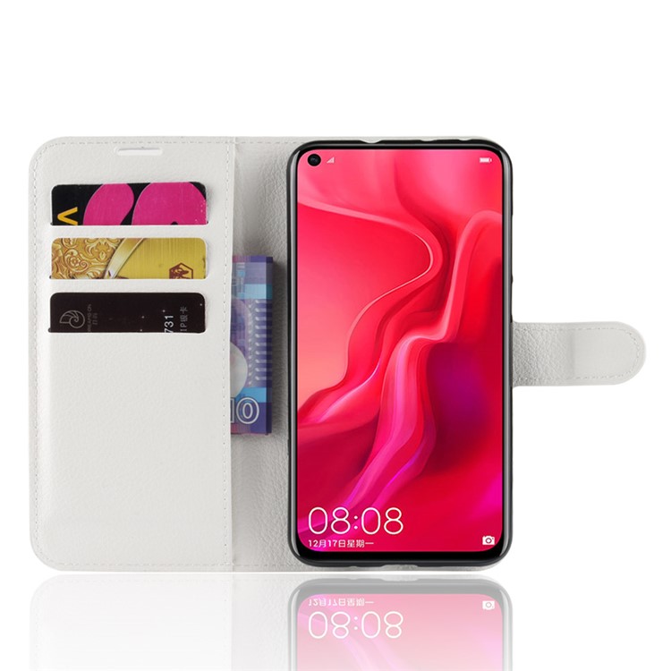 Litchi Skin Wallet Leather Stand Cover for Huawei nova 4 - White-5