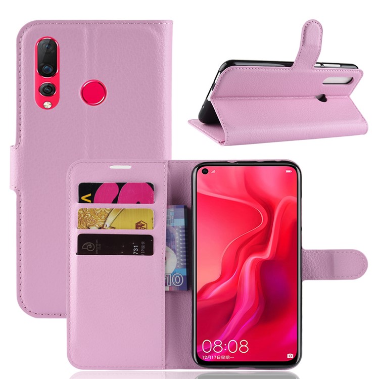 Litchi Skin Magnetic Leather Stand Case for Huawei nova 4 - Pink-1