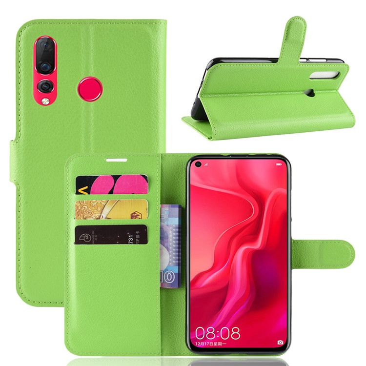 Litchi Skin Magnetic Leather Stand Cover for Huawei nova 4 - Green-1
