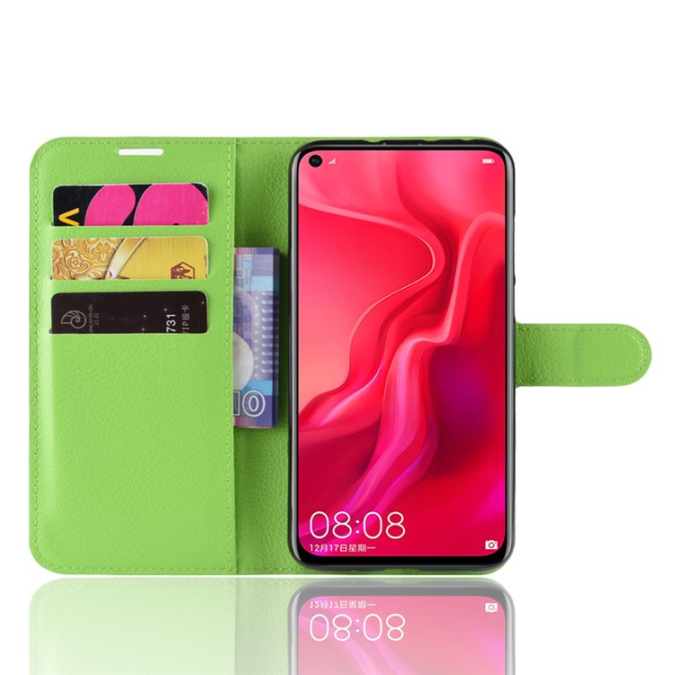 Litchi Skin Magnetic Leather Stand Cover for Huawei nova 4 - Green-4