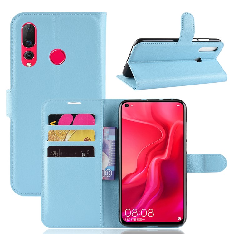 Litchi Skin Wallet Leather Cell Phone Case for Huawei nova 4 - Baby Blue-1