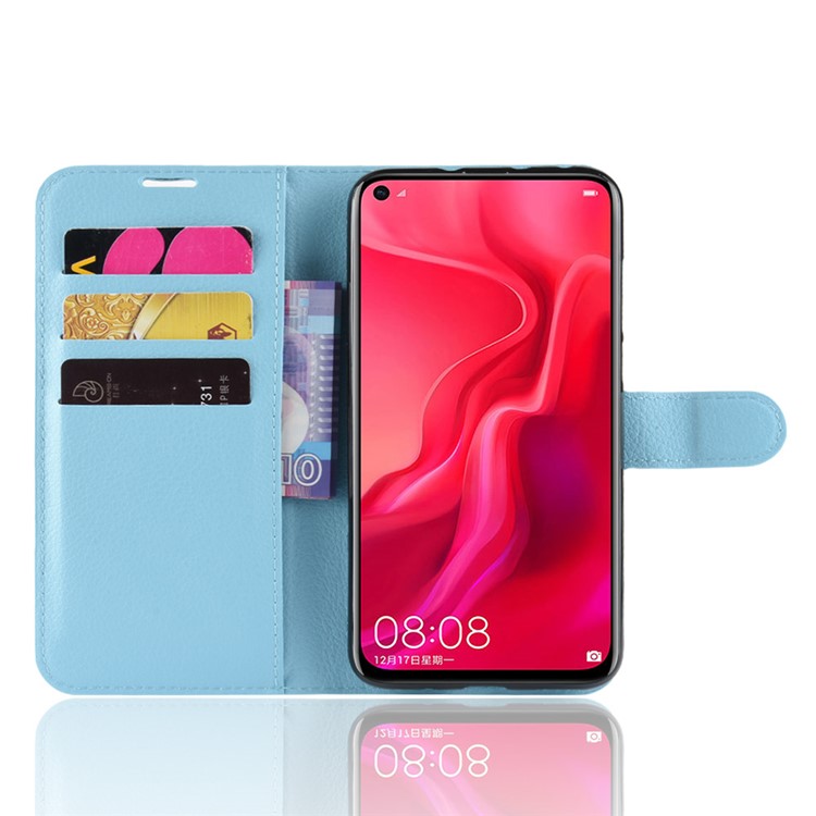 Litchi Skin Wallet Leather Cell Phone Case for Huawei nova 4 - Baby Blue-5