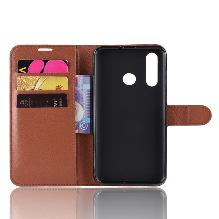 Litchi Skin Leather Stand Cover with Card Slots for Huawei nova 4 - Brown-4