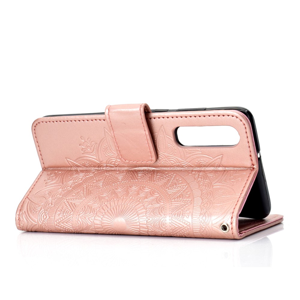 Pour Huawei P30 Mobile Boîte Mandala Portefeuille De Fleurs Coque En Cuir PU - Or Rose