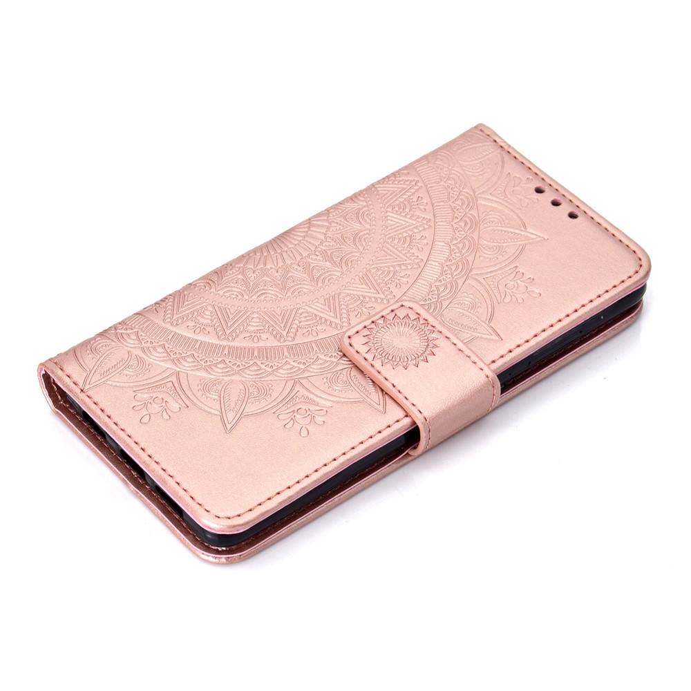 Para Huawei P30 Mobile Case Mandala Flower Wallet PU Funda De Cuero - Oro Rosa