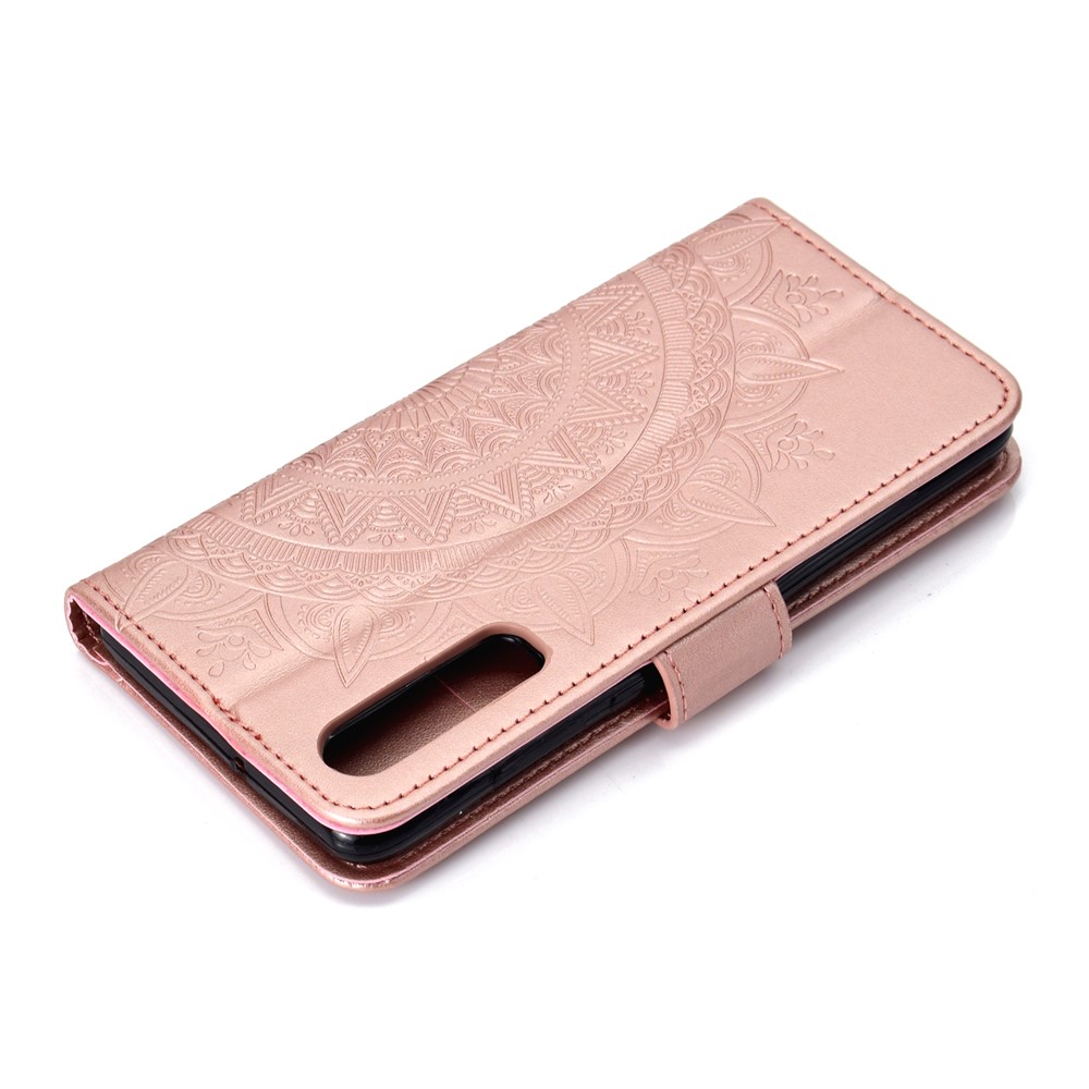 Para Huawei P30 Mobile Case Mandala Flower Wallet PU Funda De Cuero - Oro Rosa