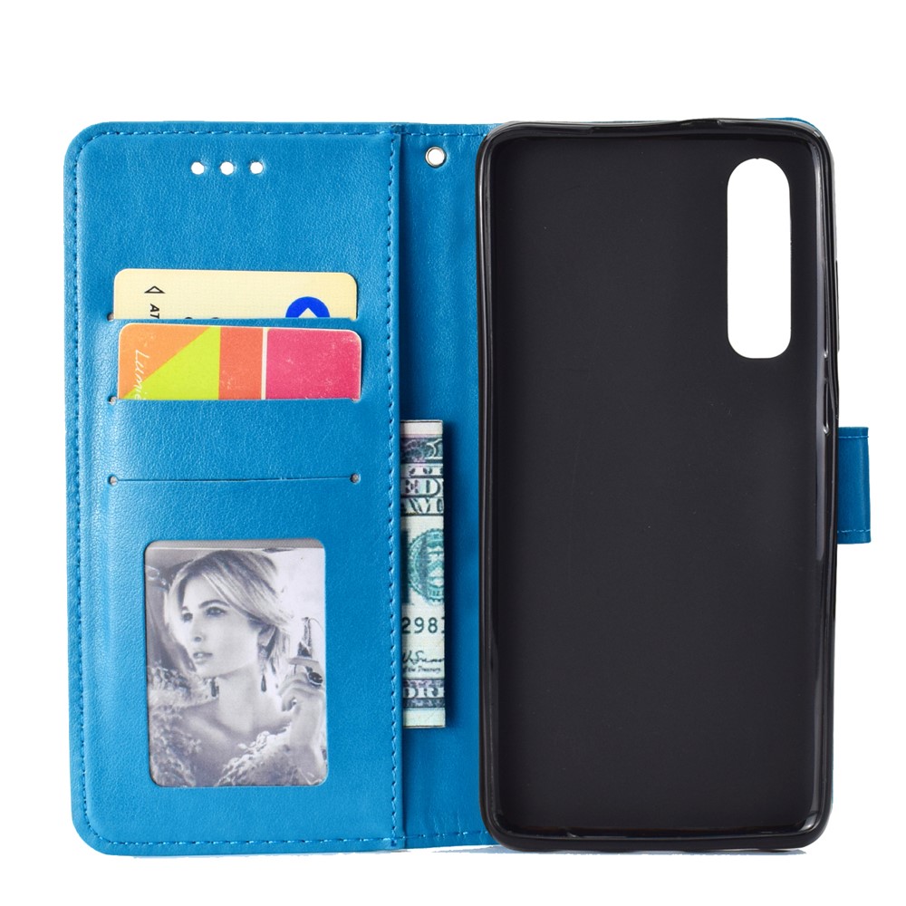 For Huawei P30 Mobile Casing Mandala Flower Wallet PU Leather Case - Blue-4