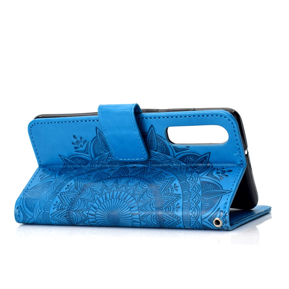 For Huawei P30 Mobile Casing Mandala Flower Wallet PU Leather Case - Blue-6