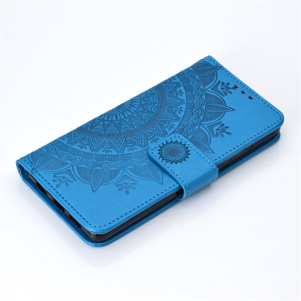 For Huawei P30 Mobile Casing Mandala Flower Wallet PU Leather Case - Blue-7