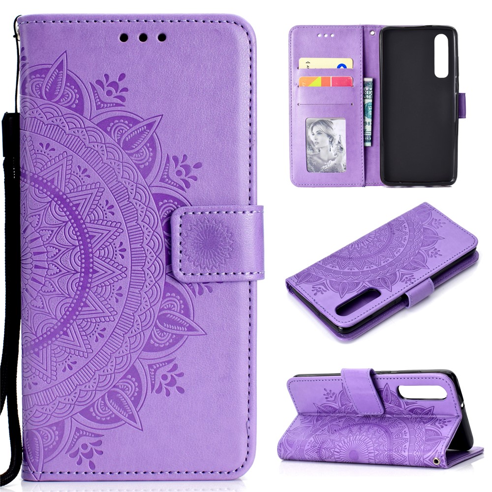 For Huawei P30 Mobile Phone Cover Mandala Flower Wallet PU Leather Case - Purple-1