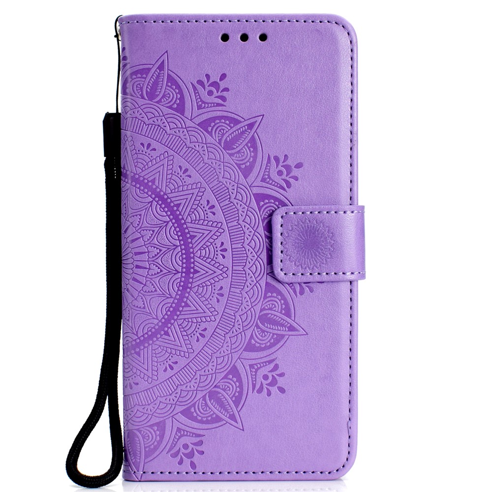 For Huawei P30 Mobile Phone Cover Mandala Flower Wallet PU Leather Case - Purple-2