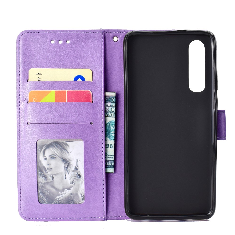For Huawei P30 Mobile Phone Cover Mandala Flower Wallet PU Leather Case - Purple-4