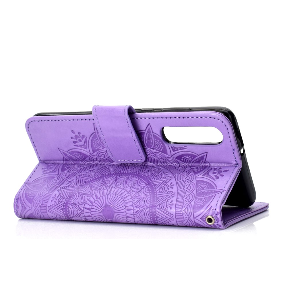 For Huawei P30 Mobile Phone Cover Mandala Flower Wallet PU Leather Case - Purple-6