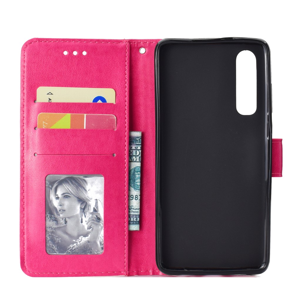 For Huawei P30 Protection Shell Mandala Flower Wallet PU Leather Case - Red-4