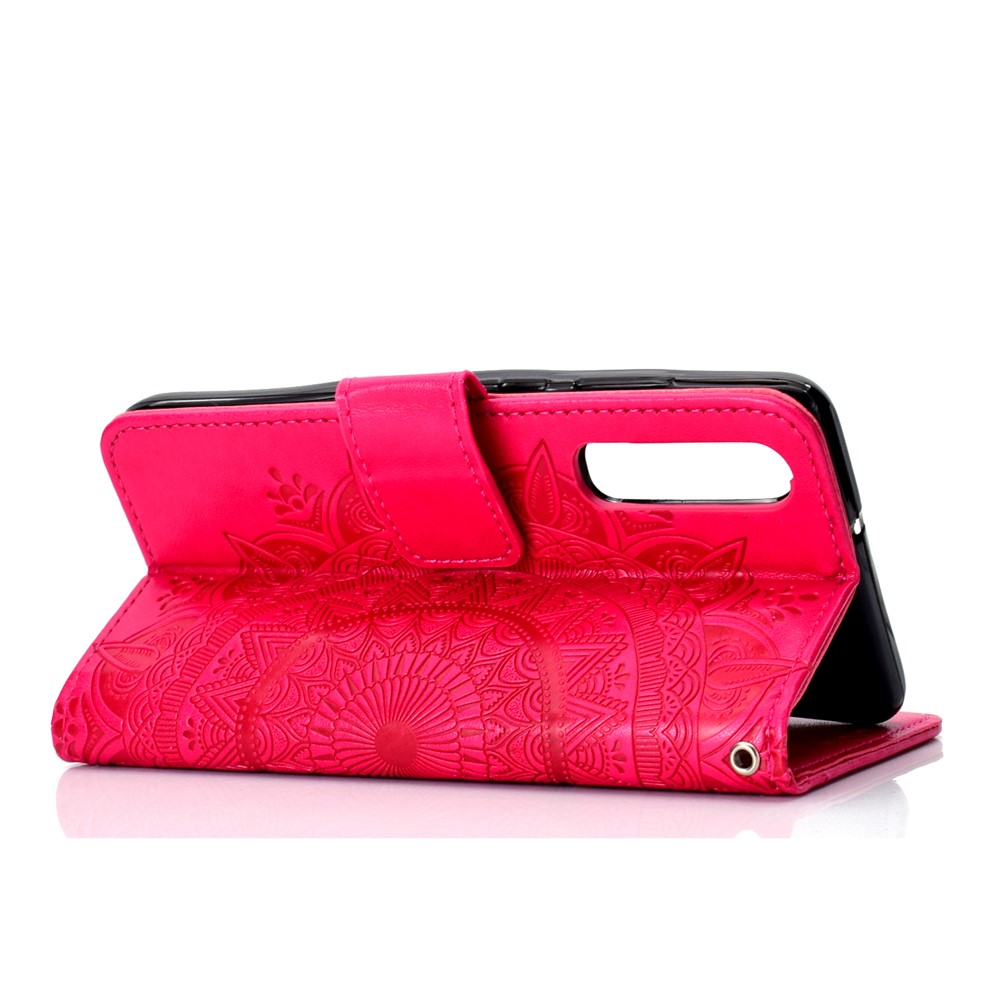 For Huawei P30 Protection Shell Mandala Flower Wallet PU Leather Case - Red-6